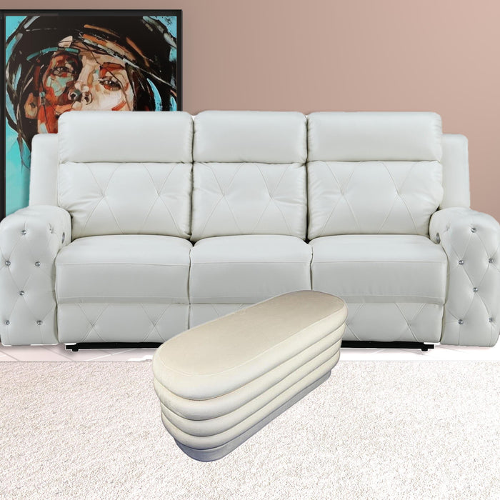 Velvet Tufted Oval Ottoman - White