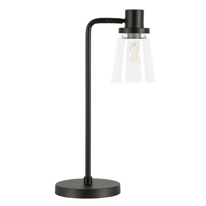 Metal Arched Table Lamp With Clear Cone Shade - Black