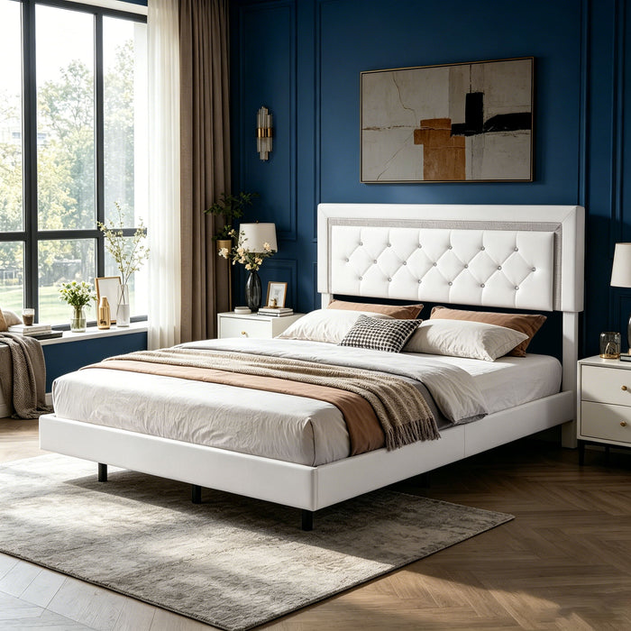 Platform Bed Frame With Adjustable Upholstered Headboard, RGB LED Lights, No Box Spring Needed Home Essentials