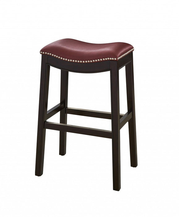 Solid Wood Backless Bar Chair - Dark Red / Espresso