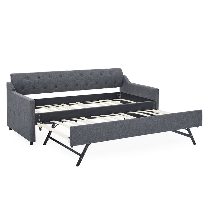 Size Upholstered Daybed With Trundle And USB Charging Armrest Home Essentials
