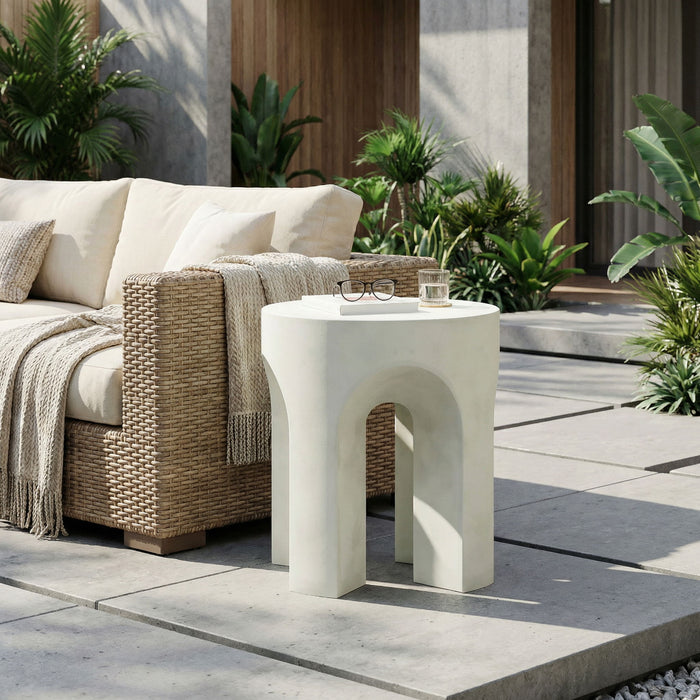 Outdoor Round Top Side Table / End Table, Living Room Accent Table - Antique White Noble House