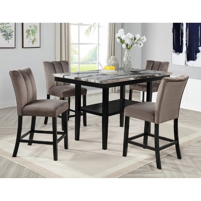 5 Piece Counter Dining Set With Table, Chairs - Black / Brown Home Essentials