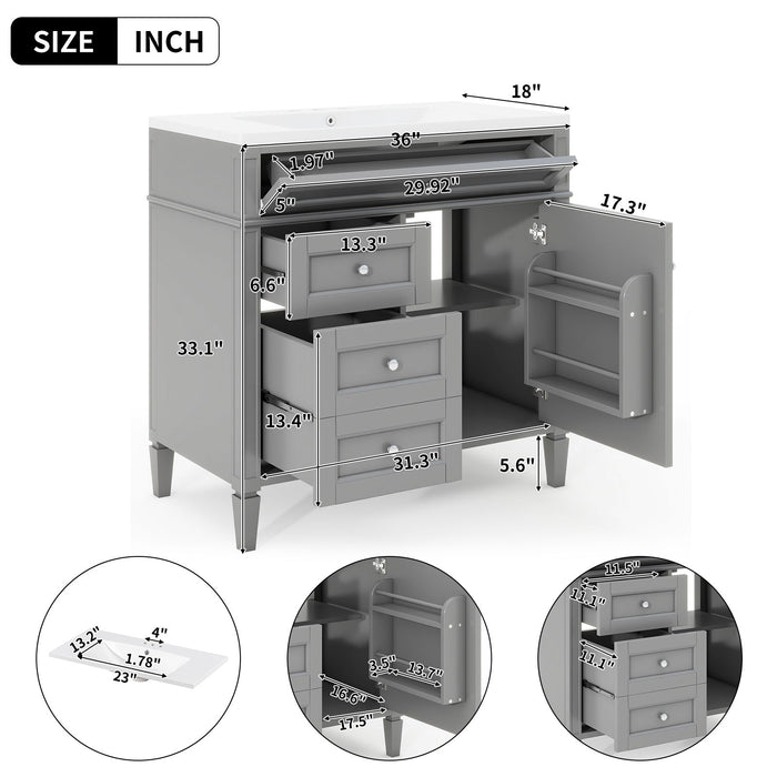 Bathroom Vanity With Top Sink, 2 Drawers And Tip Out Drawer, Rectangular Design