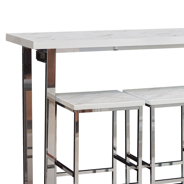 Ledesma - 4 Piece Counter Height Dining Set And Built In Power Unit - White Marble Furniture Max