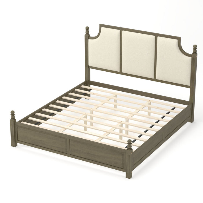 Farmhouse Platform Bed Frame & Tall Upholstered Headboard Home Essentials