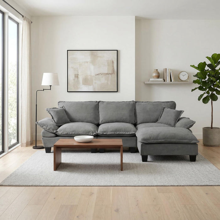 Modular Sectional Sofa With Movable Ottoman & Pillows Home Essentials