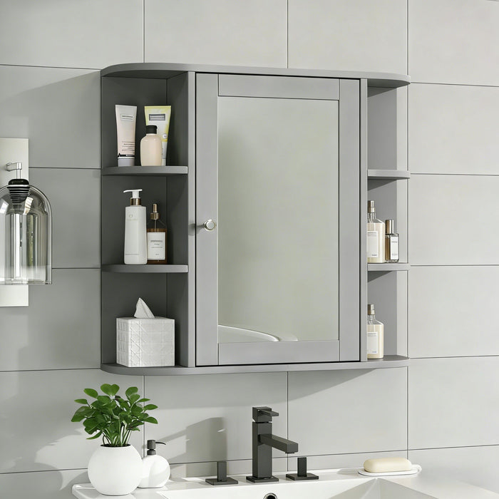 Bathroom Wall Storage Cabinet With Mirror And Adjustable Shelf, 6 Open Shelves Noble House