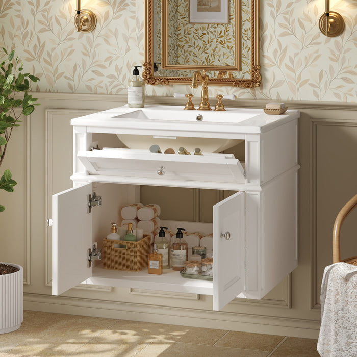 Wall Mounted Bathroom Vanity With Tip Out Drawer And Open Back Design Hearth and Haven