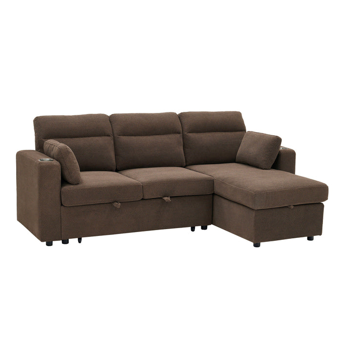 Convertible L - Shaped Sectional Sofa Bed With Storage Chaise, Cup Holders Home Essentials