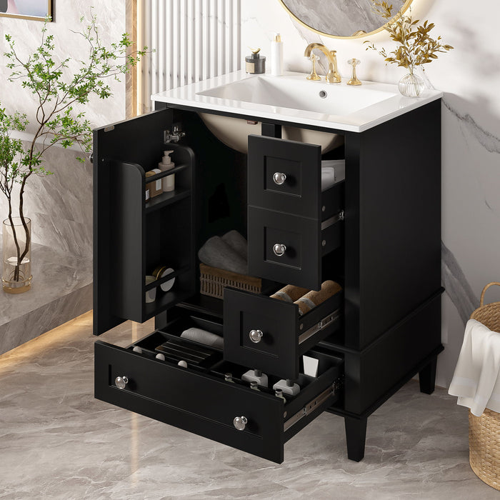 Bathroom Vanity With Integrated Basin, Soft Close Drawers, Door Mounted Double Layer Shelf