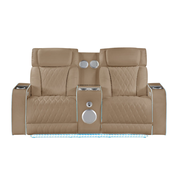 Electra - Power Reclining Loveseat With Power Headrests, Console, Speakers, Massage, LED Lighting And USB Control Matrix Furniture Group