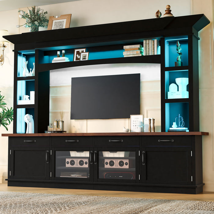 Extra Long TV Stand With 7 Color LED Lights, Adjustable Shelves & Storage Cabinets Hearth and Haven