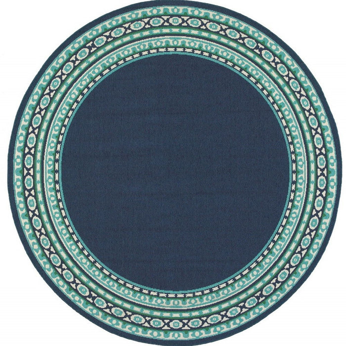 8' X 8' Round Outdoor / Indoor Area Rug - Blue / Green