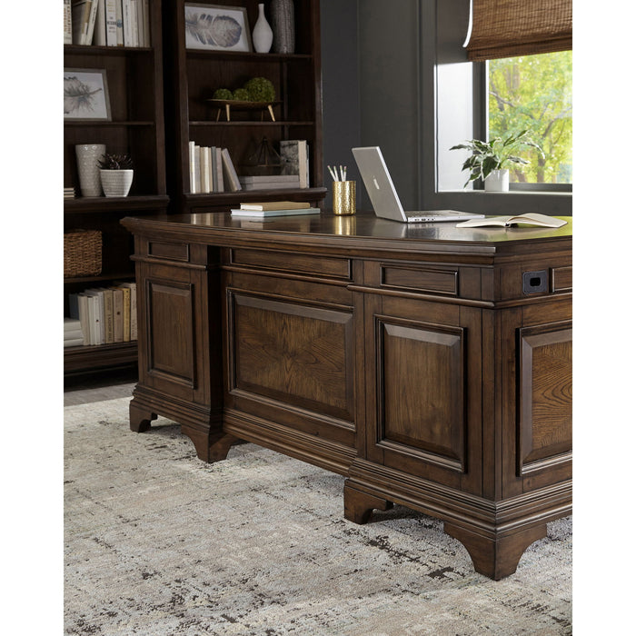 Stigham - 7 Drawer Executive Desk With Lockable File Cabinets - Oak Furniture Max