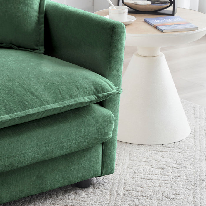 Armless Deep Seat 2 Seater Chenille Fabric Sofa To Combine With Alternative Arms And Single Armless Sofa - Green Chenille