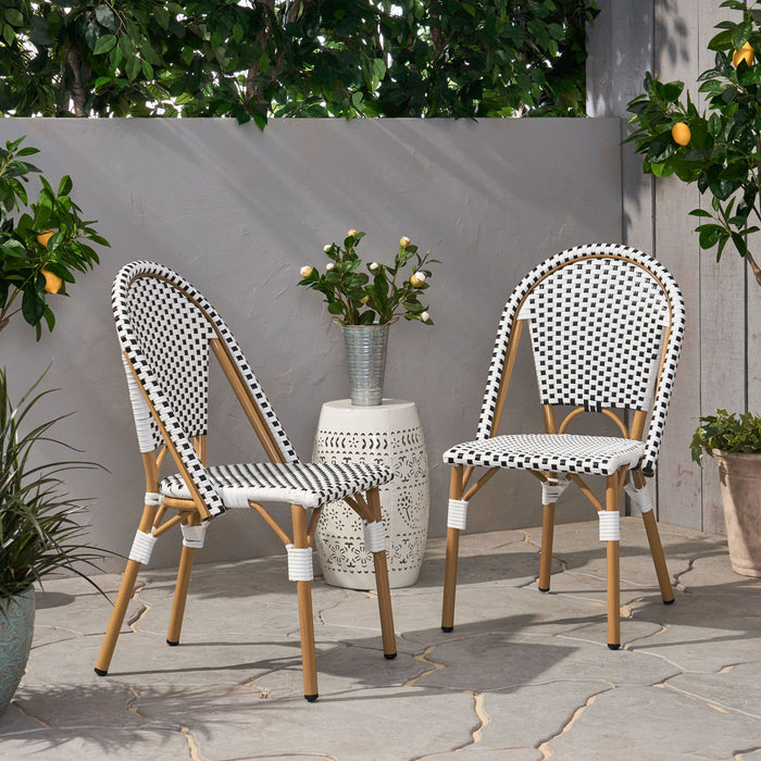 Outdoor Rattan And Aluminum French Bistro Chairs Set