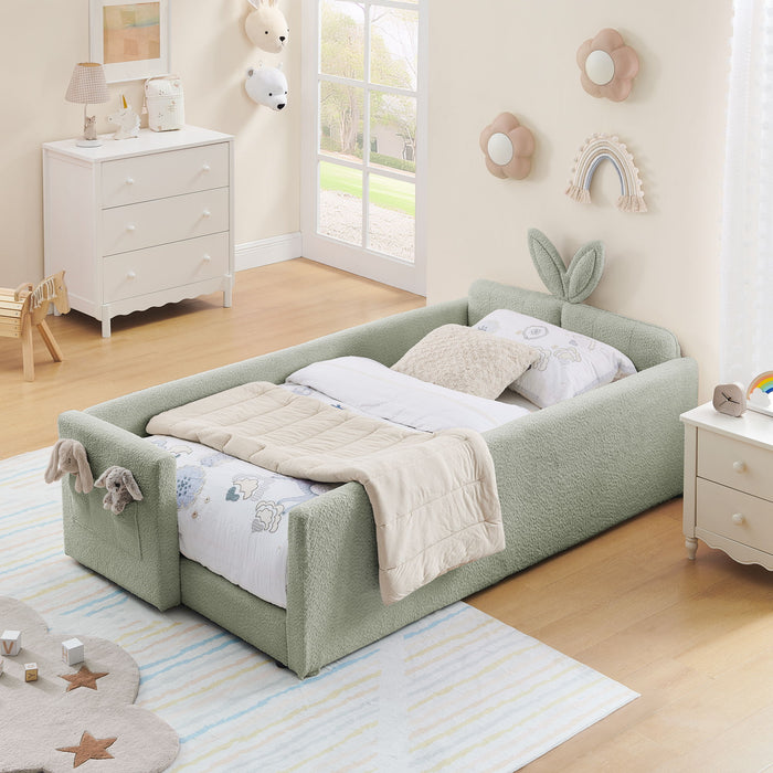 Cute Rabbit Ear Upholstered Platform Bed Frame With Safety Rail Home Essentials