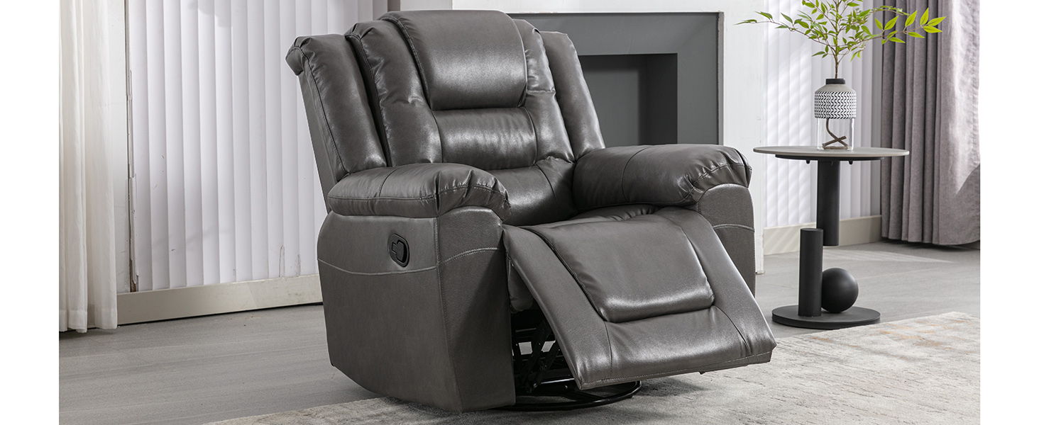 360°Swivel And Rocking Home Theater Recliner Manual Recliner Chair With Wide Armrest For Living Room, Bedroom, Gray