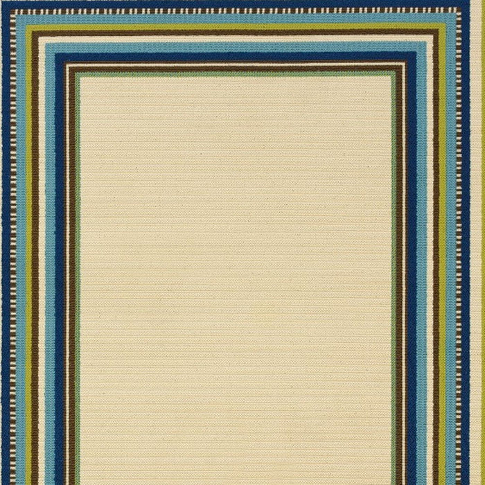 Striped Indoor / Outdoor Area Rug - Ivory / Blue