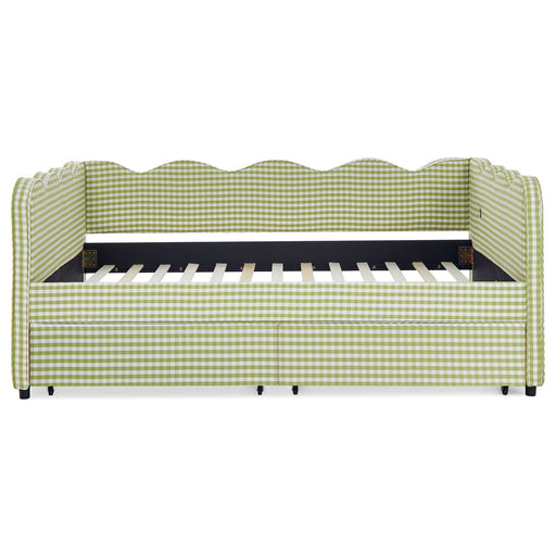 Gingham Daybed & USB Charging Port, Wave-Shaped Design Home Essentials
