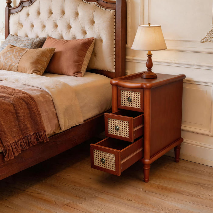 Narrow Side Table With 3 Drawers, Nightstand For Bedroom - Walnut Home Essentials