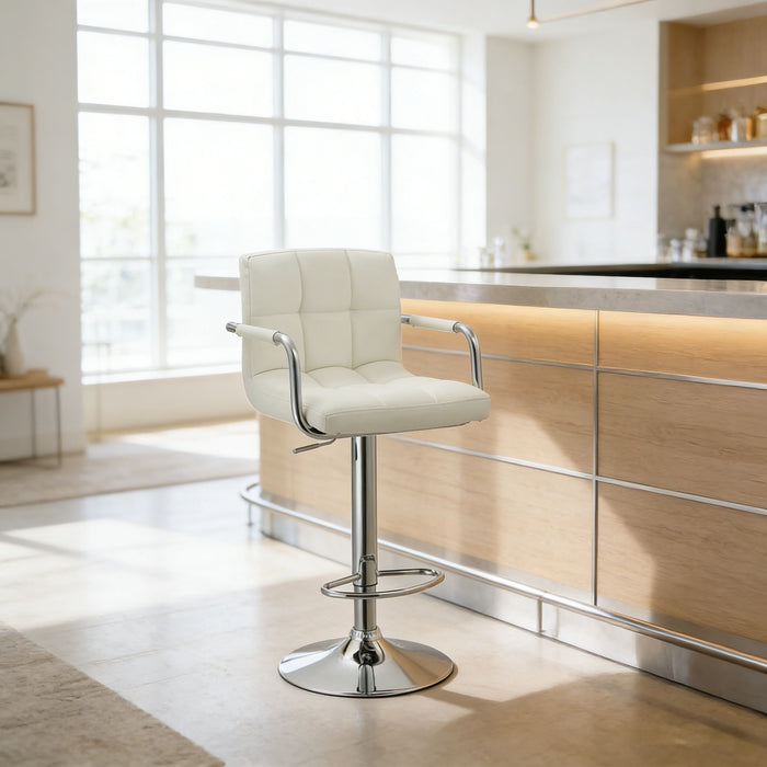 Adjustable Swivel Arm Bar Stool With Cushion - White Home Essentials