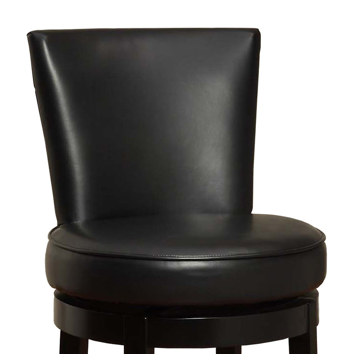 Faux Leather Round Seat Black Wood Swivel Armless Bar Stool 30" - Black