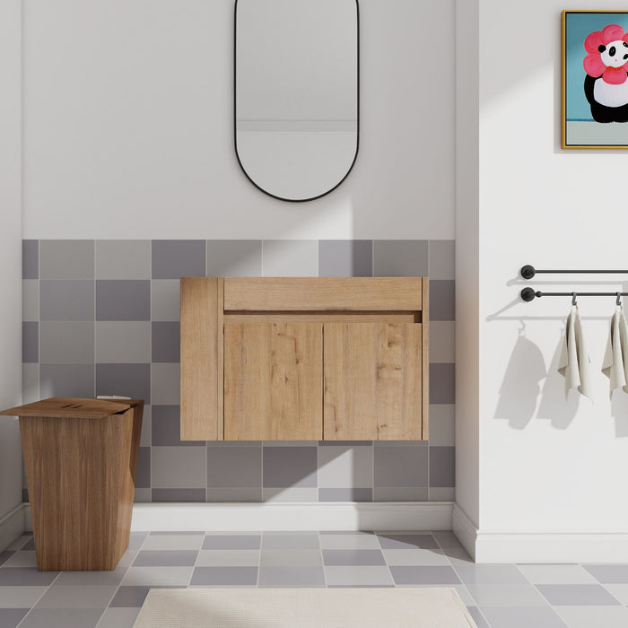 Wall Mounted Bathroom Vanity With Open Shelf, 29" Size (Vanity Only) - Imitative Oak Home Essentials