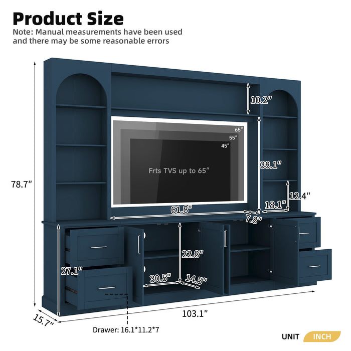 Arched Entertainment Center Wall Unit With Drawers, TV Stand Hearth and Haven