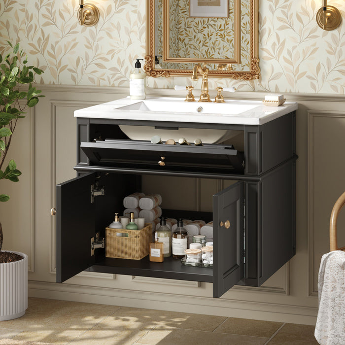 Wall Mounted Bathroom Vanity With Tip Out Drawer And Open Back Design Hearth and Haven