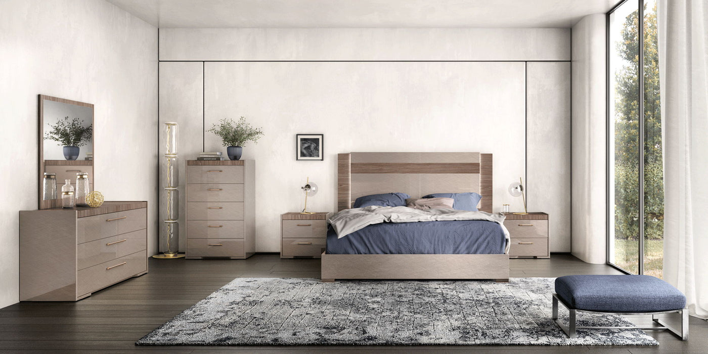 Nora - Queen Size Bed With Light - Light Beige / Light Brown Status Italy