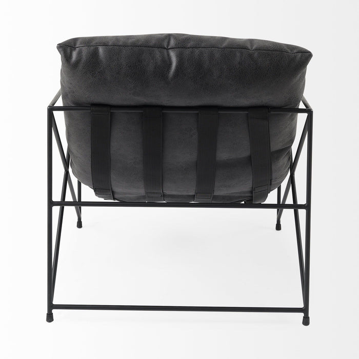 Faux Leather Contemporary Metal Chair - Black