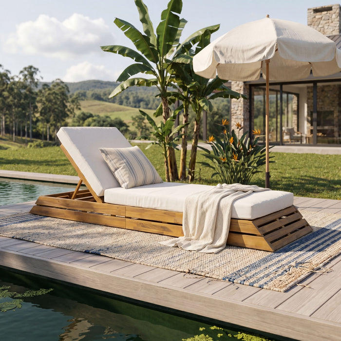 Chaise Lounge Set With 2 Fold Cushion Noble House