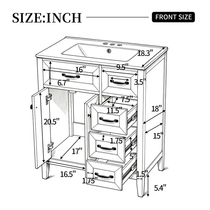 Bathroom Vanity With Sink, Freestanding Design, Soft Close Doors & Drawers - White Noble House