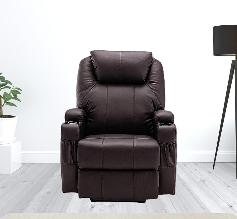 Faux Leather Power Heated Massge Lift Assist Recliner 33" - Brown