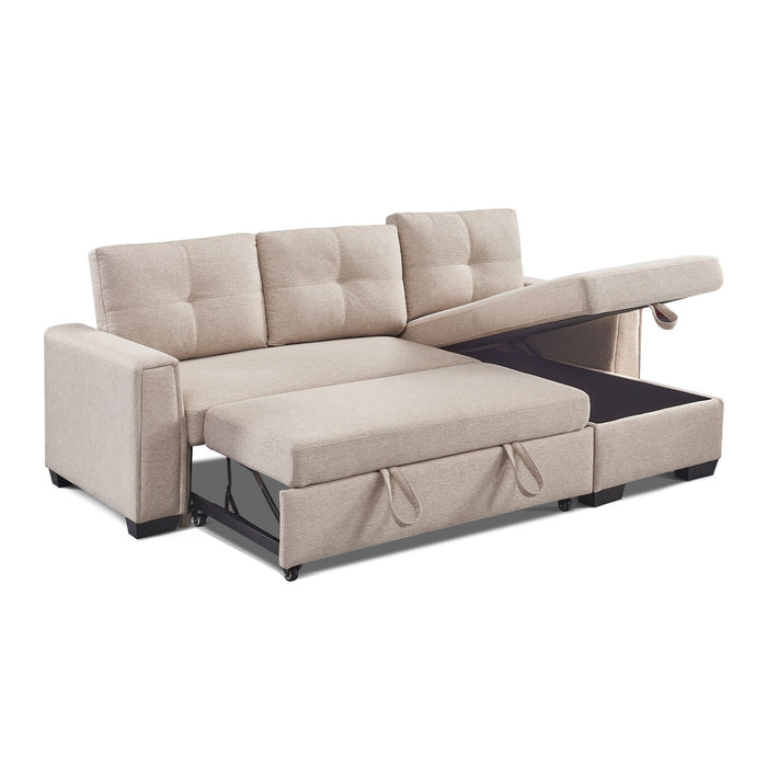 Polyester Blend Convertible Futon Sleeper Sofa With Black Legs - Beige