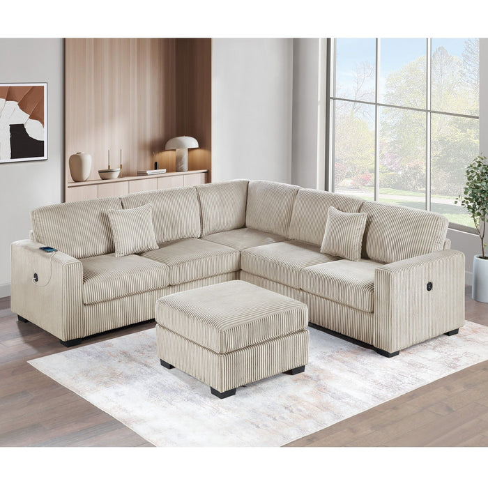 Upholstered L - Shaped 4 Piece Sectional Set With USB, Cocktail Ottoman Home Essentials