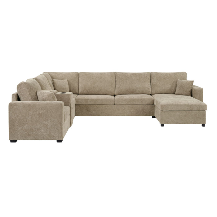 Modular 5 Seat U-Shape Sectional Sofa With Chaise Lounge, Built In Cup Holders And Storage Drawer Hearth and Haven