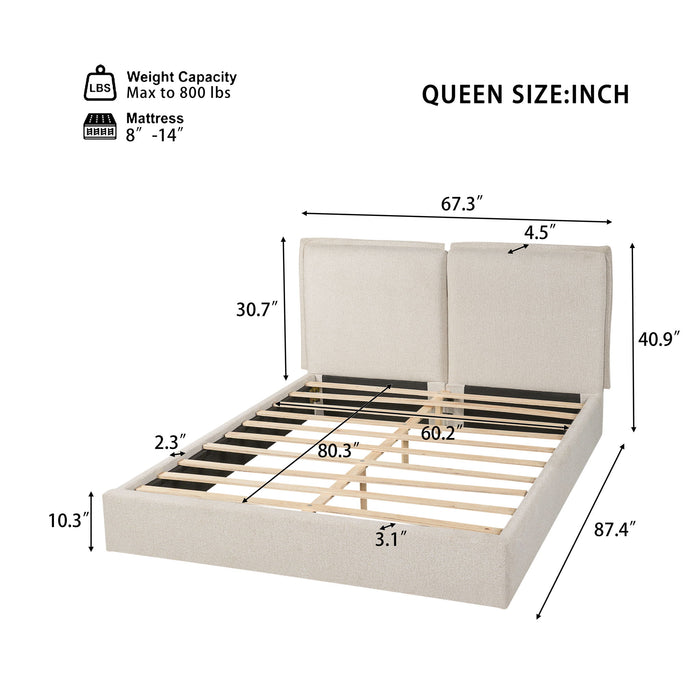 Double Pillow Upholstered Headboard, Skin Friendly Textured Fabric , Queen - Beige Noble House