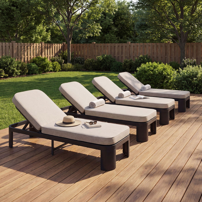 Outdoor Chaise Lounge With Cushion, 5 Position Adjustable Backrest Noble House