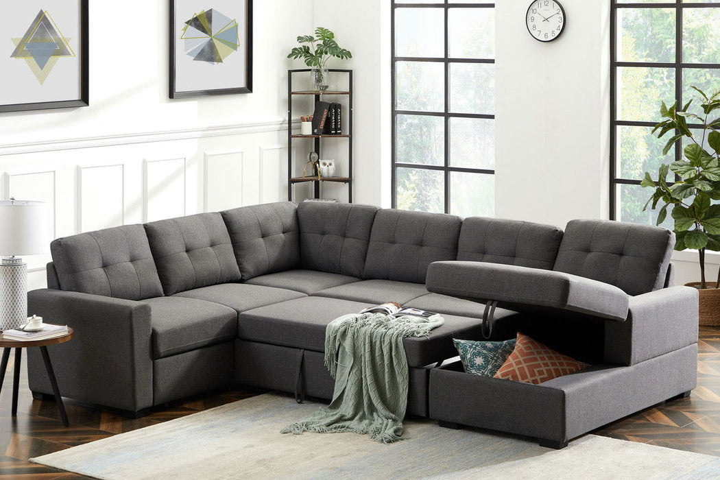 Selene - Linen Fabric Sleeper Sectional Sofa With Storage Chaise