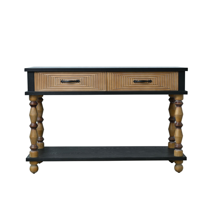 Accent Carved Console Table With Open Shelf And 2 Drawers Living Room - Black / Natural Wood Wash Home Essentials