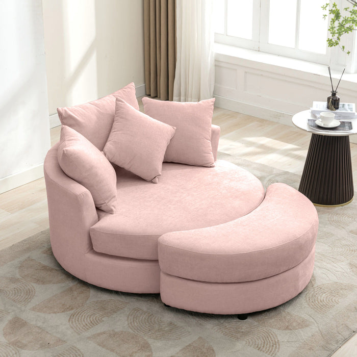360° Swivel Accent Barrel Chair With Storage Ottoman & 4 Pillows, Modern Leisure Chair Round Accent For Living Room Hearth and Haven