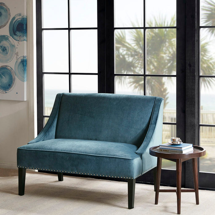 44" Settee, Polyester Fabric Rich Upholstery Modern Style For Living Room, Blue