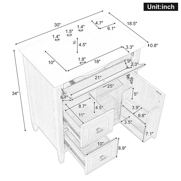 Bathroom Vanity With Sink, Flip Drawer & Adjustable Shelf - Natural Hearth and Haven