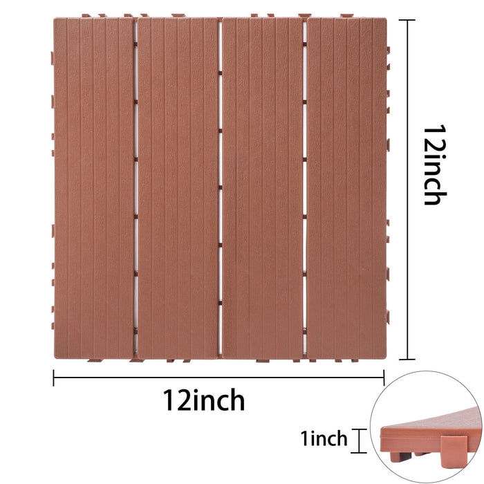 Plastic Interlocking Deck Tiles, Patio Flooring Outdoor Waterproof All Weather Use For Garden Poolside Front / Back Yard (Set of 44) - Mahogany Daily Nest