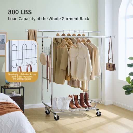 Heavy Duty Double Clothing Garment Rack With Shelves - Silver Daily Nest