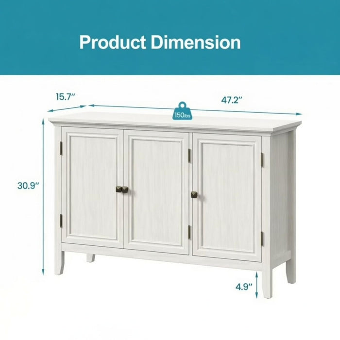 3 Door Buffet Cabinet With Adjustable Shelves - Matte White / Grayish Home Essentials
