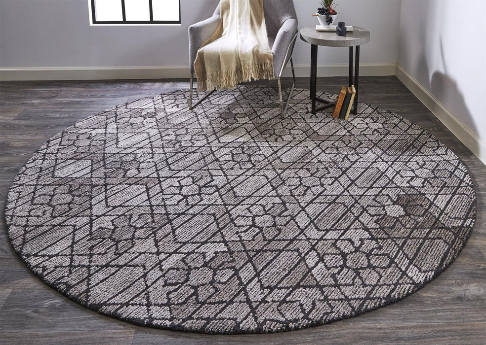 Wool Paisley Tufted Handmade Area Rug - Taupe Black And Gray -10' Round